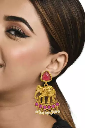 Gold-plated elephant shaped contemporary drop earrings