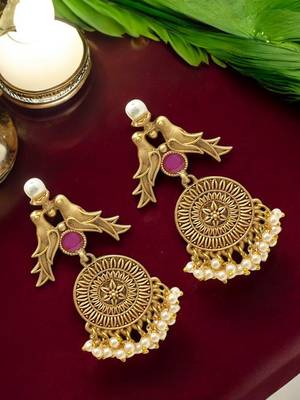 Gold-plated red stone drop earrings 1