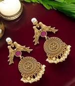 Gold-plated red stone drop earrings