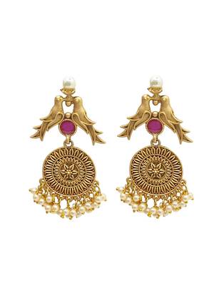 Gold-plated red stone drop earrings 2