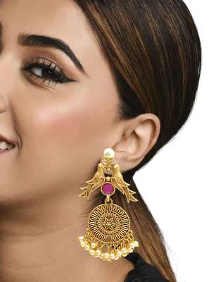 Gold-plated red stone drop earrings 3
