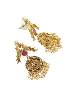 Gold-plated red stone drop earrings 4