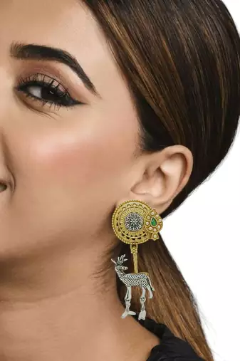 Gold-plated silver deer shaped contemporary drop earrings