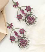 Silver-plated pink stone contemporary drop earrings