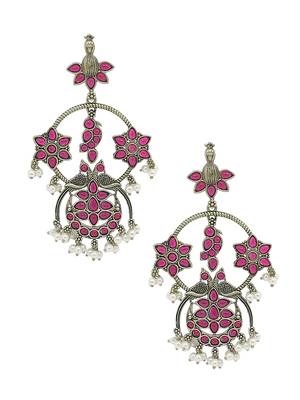 Silver-plated pink stone contemporary drop earrings 2