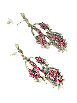 Silver-plated pink stone contemporary drop earrings 4