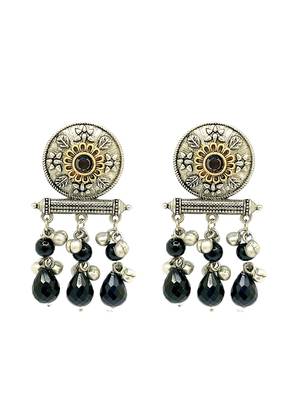 Silver-plated black beaded contemporary drop earrings 2
