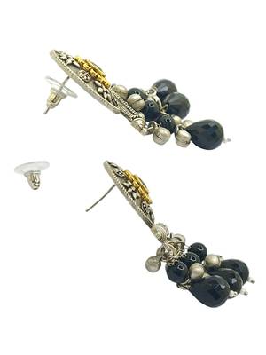 Silver-plated black beaded contemporary drop earrings 4