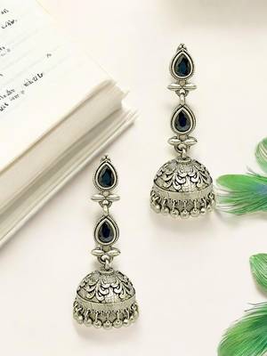 Silver-plated dome shaped jhumka earrings 1