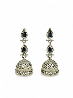 Silver-plated dome shaped jhumka earrings 2