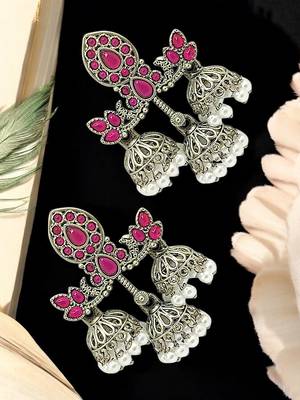 Silver-plated classic floral jhumka earrings 1