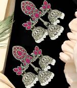 Silver-plated classic floral jhumka earrings