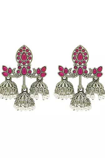 Silver-plated classic floral jhumka earrings