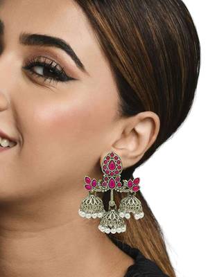 Silver-plated classic floral jhumka earrings 3