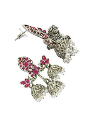 Silver-plated classic floral jhumka earrings 4