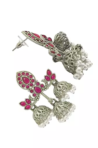 Silver-plated classic floral jhumka earrings