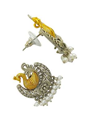 Silver-plated peacock shape pearl stud earrings 4