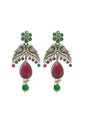Silver-plated parrot design artificial stone drop earrings 2