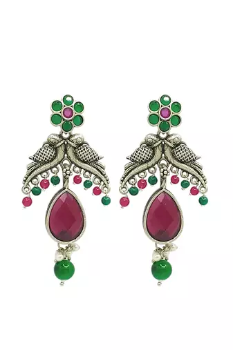 Silver-plated parrot design artificial stone drop earrings