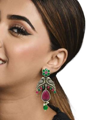 Silver-plated parrot design artificial stone drop earrings 3