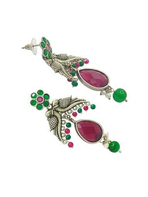 Silver-plated parrot design artificial stone drop earrings 4