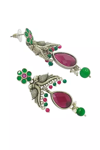 Silver-plated parrot design artificial stone drop earrings