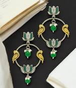 Silver-plated kundan studded lotus tribal drop earrings