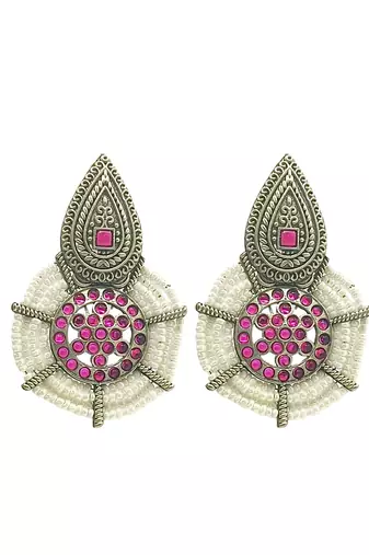 Silver-plated jaipuri drop earrings