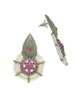 Silver-plated jaipuri drop earrings 3