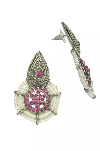 Silver-plated jaipuri drop earrings
