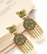 Gold-plated stone-studded peacock design drop earrings