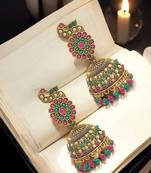 Gold-plated peacock dome jhumka earrings