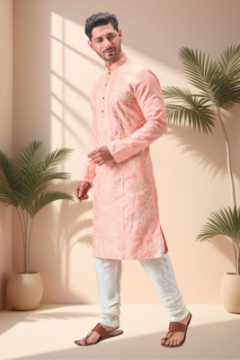 Pink art silk embroidery kurta pajama set 5
