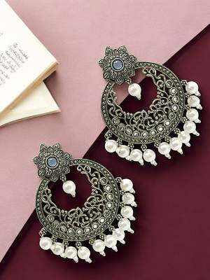 Silver-plated chandbali drop earrings 1