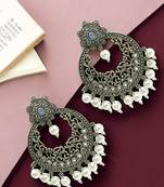 Silver-plated chandbali drop earrings