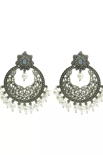 Silver-plated chandbali drop earrings