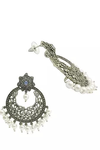 Silver-plated chandbali drop earrings