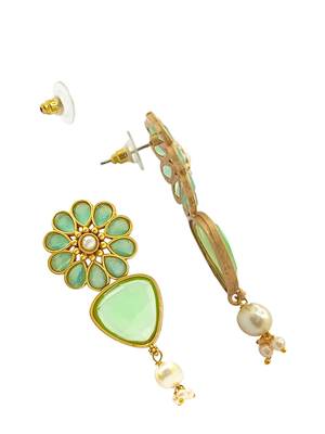 Gold-plated mint stone-studded & beaded contemporary drop earrings 3