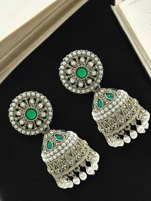 Silver-plated dome shape jhumka earrings 1