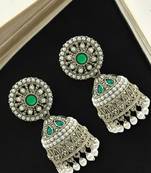 Silver-plated dome shape jhumka earrings