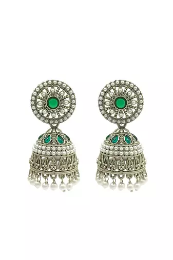 Silver-plated dome shape jhumka earrings