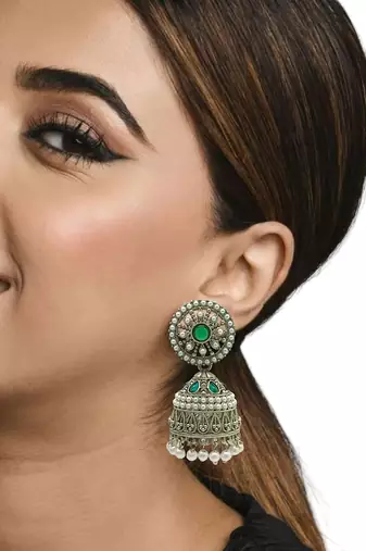 Silver-plated dome shape jhumka earrings