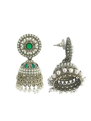 Silver-plated dome shape jhumka earrings 4