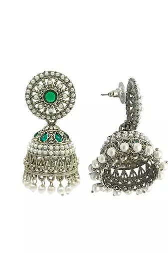 Silver-plated dome shape jhumka earrings