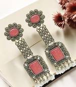 Silver-plated pink stone classic drop earrings