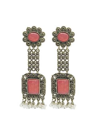 Silver-plated pink stone classic drop earrings 2