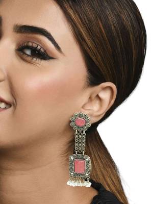 Silver-plated pink stone classic drop earrings 3
