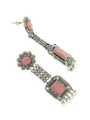Silver-plated pink stone classic drop earrings 4