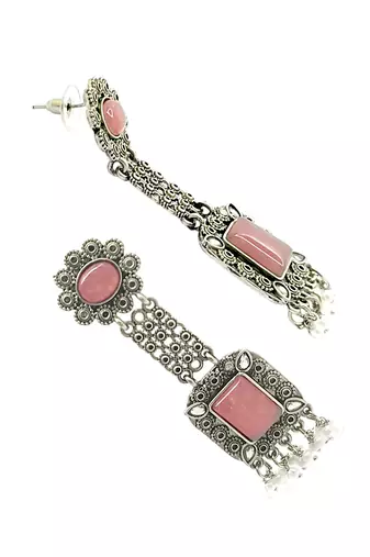 Silver-plated pink stone classic drop earrings