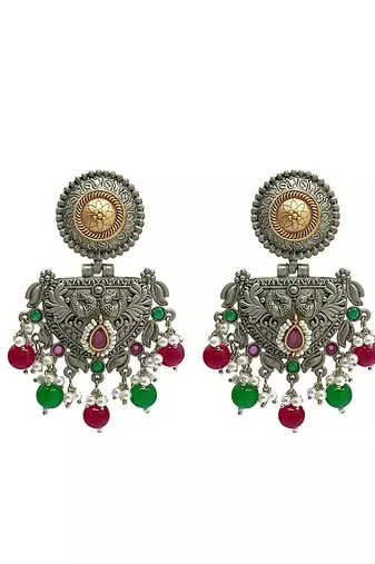 Silver-plated contemporary drop earrings
